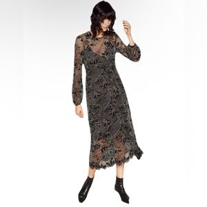 EUC Zara Black and White Lace Long Sleeve Maxi Dress S